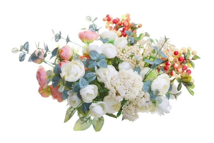 bouquet of artificial flowers isolated on white background